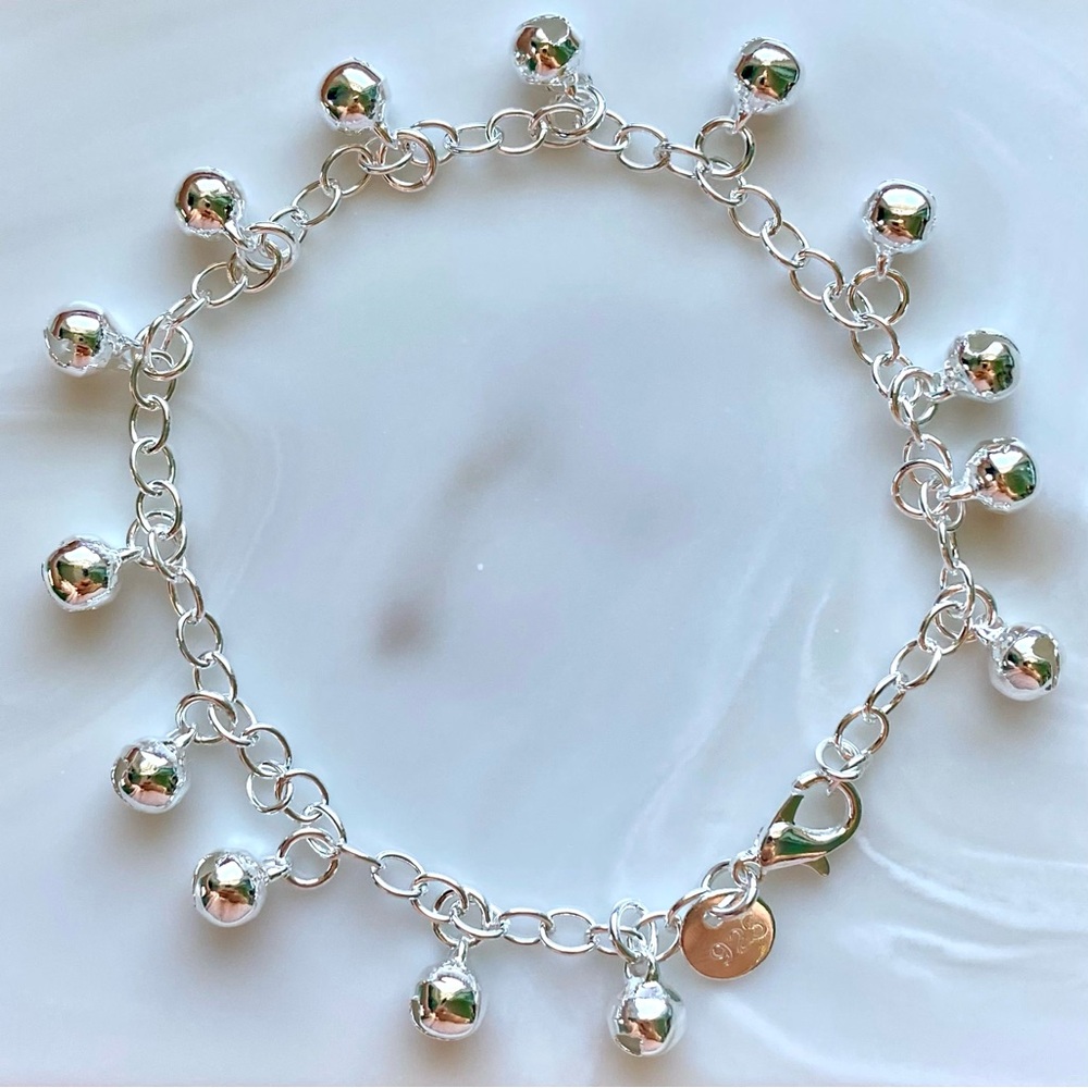 Sterling Silver Bell Charm Anklet or bracelet- Silver
